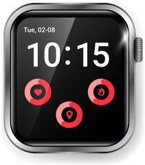 Smartwatch Interface Displaying Time, Date, and Health Tracking Icons