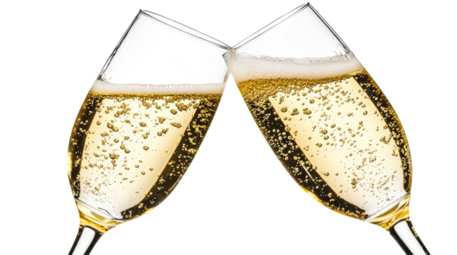 Celebrating Success: Two champagne flutes clinking together, bubbles rising in a toast to success and celebration. A perfect image for New Year's Eve, anniversaries, or any celebratory occasion. - Powered by Adobe