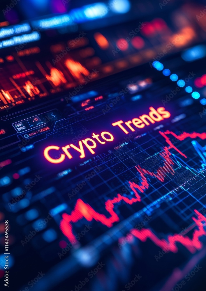 Fototapete Futuristic Crypto Trends on Digital Display with Blockchain Graphics