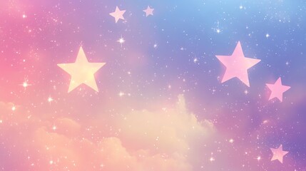 Obraz premium Soft pastel sky with stars and dreamy clouds, creating a tranquil ambiance.
