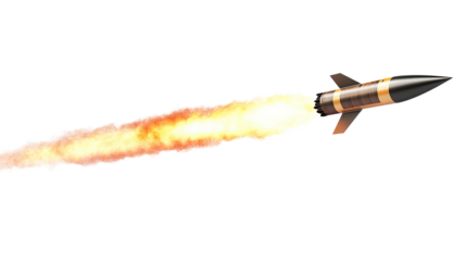 Missile Launch:  A ballistic missile streaks through the air, leaving a fiery trail behind it.  The image is a powerful reminder of the destructive potential of modern weaponry. 