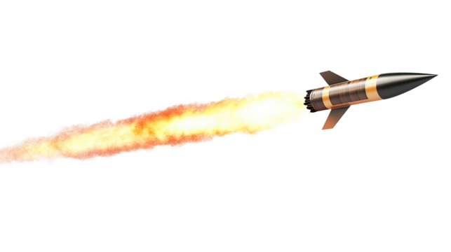 Missile Launch:  A ballistic missile streaks through the air, leaving a fiery trail behind it.  The image is a powerful reminder of the destructive potential of modern weaponry. 