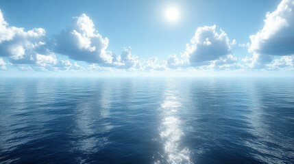 Fototapeta premium breathtaking ocean view with crystal clear blue water and fluffy clouds under bright sun creates serene and tranquil atmosphere