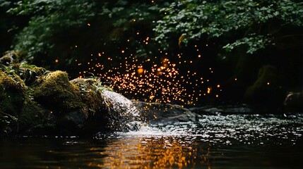 Serene Cascade Waterfall Flowing Through Lush Green Forest Landscape