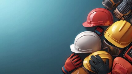 Ppe equipment safety a diverse collection of safety helmets construction site visual content industrial environment close-up viewpoint