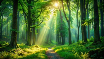 Naklejka premium Cool Forest Backgrounds: Lush Green Woodland Scenery, Mysterious Woods, Dark Forest Images, Epic Nature Photography