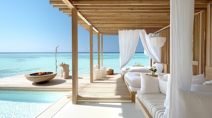 Fototapeta premium Luxurious Oceanfront Villa with Infinity Pool in Tropical Paradise Resort