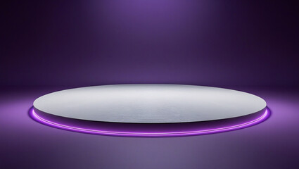 3D rendering white circular podium on purple background High quality isolated background