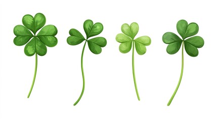 Collection set of green lucky clover and shamrock, Saint Patrick day 