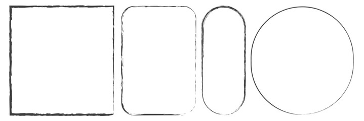  Grunge square and rectangle frames. Ink empty black boxes set. Rectangle borders collections. Square empty borders. Vector illustration. Hand drawn black borders on a white background. 66