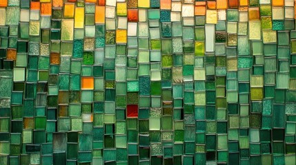 Fototapeta premium A vibrant mosaic of multicolored glass tiles with shimmering textures and a soft gradient of light, creating a realistic background.