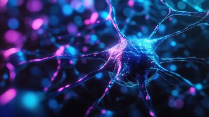 Colorful Neuron with Glowing Connections in Abstract Background