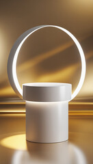 3D rendering white circular podium on gold background High quality isolated background