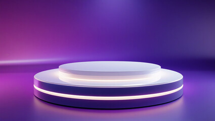3D rendering white circular podium on purple background High quality isolated background