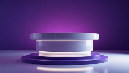 3D rendering white circular podium on purple background High quality isolated background