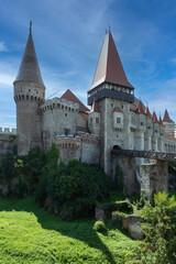 Romania Corvin Castle on a cloudy summer day