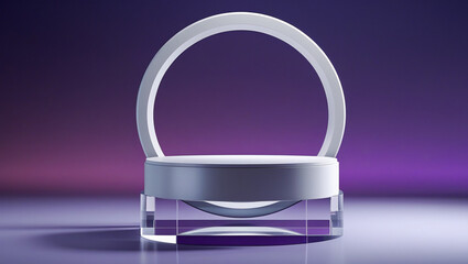 3D rendering white circular podium on purple background High quality isolated background