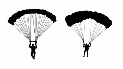 parachute skydiving sport vector illustration silhouettes isolated on white background