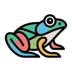 Coloring page cute frog with colorful sample for coloring. Vector.