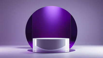 3D rendering white circular podium on purple background High quality isolated background