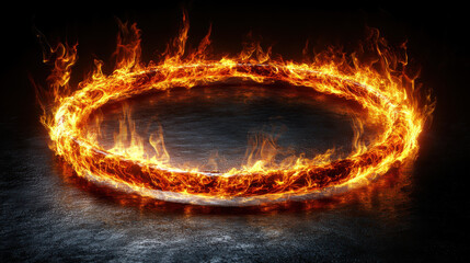 mesmerizing fire circle radiates intense heat and vibrant energy, creating captivating visual display. flames dance and flicker, illuminating dark surroundings with their fiery glow