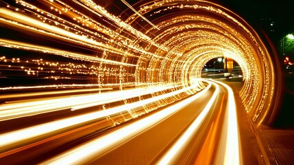 Urban Night Traffic Motion with Blurred Lights on Highway