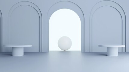 Fototapeta premium Modern Minimalist Interior with White Sphere and Arch Design
