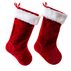 Christmas red velvet stockings isolated on a white background,