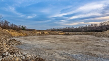 Empty Quarry at Dusk Under Soft Blue Sky