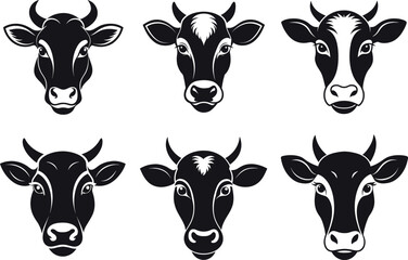 Cow Head set Vector Illustration