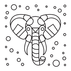 Elephant head coloring page kids friendly simple line art cute elephant face with geometric flower mandala design