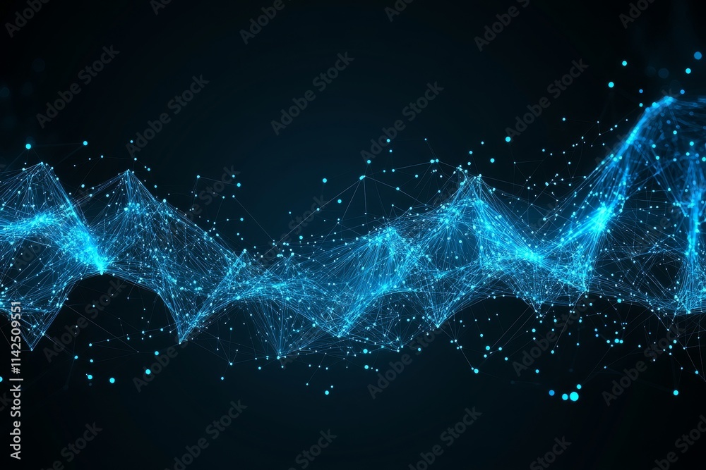 Poster abstract digital visualization of blue waves representing data connectivity and flow in a futuristic