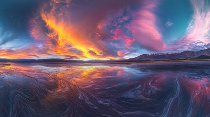 Stunning Sunset Over Serene Lake with Reflective Colors and Clouds