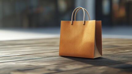 A beautiful 3D rendering of a brown ecological shopping bag on a wooden table, white background or transparent png. offering clear copy space for branding and promotional use. copy text space