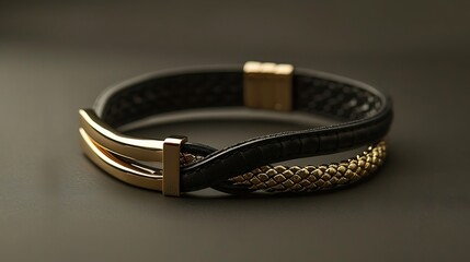A sleek leather bracelet featuring metallic details, blending modern style with timeless appeal.