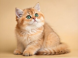 Obraz premium Portrait of cute ginger cat beige background