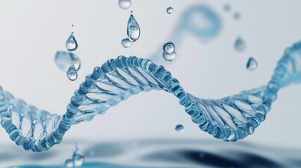 DNA double helix with water droplets and blurred background. Genetic research concept