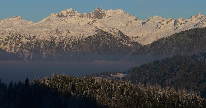 The Aravis range and sea of clouds over Sallanches, Haute Savoie, France