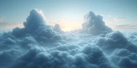 Sunlight filtering through a breathtaking expanse of fluffy clouds, creating a serene and awe-inspiring scene