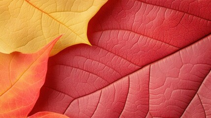 A close up of a leaf with a red and yellow color