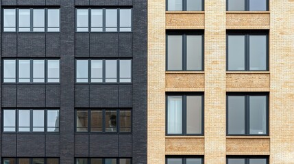 Fototapeta premium Modern Architecture Contrast of Black and Beige Facades in City