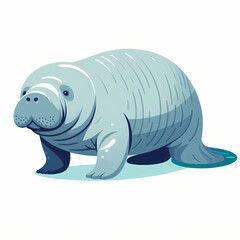 Fototapeta premium Cute illustrated manatee in soft blue tones, showcasing its gentle nature and unique features.
