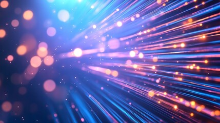 Fototapeta premium Bundles of glowing optical fiber lines transmitting high-speed data for internet