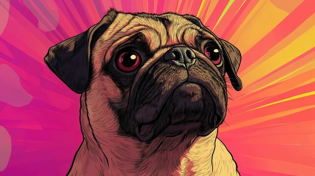 Fototapeta Pug Power: A Pop Art Portrait of a Pug with a Bold, Colorful Background