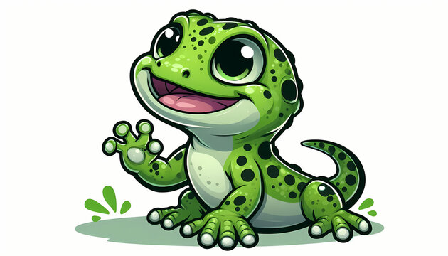 A cheerful green amphibious gecko, showcasing a playful expression and vibrant colors.