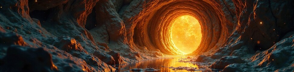 A mysterious portal hidden behind a curtain of glittering golden filaments, shimmer, onyx, otherworldly