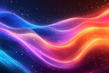 Abstract colorful waves flowing through sparkling particles in a cosmic space background