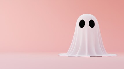Cute Ghost Character with Simple Design on Soft Pink Background