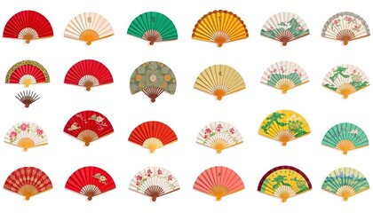 Chinese Fan Icon Set - Set Of Tuanshan With Art Flowers - Gongshan - Bian Mian - Reuni Fan - Traditional Hand Fan