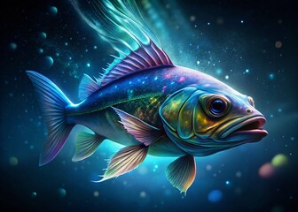 Fototapeta premium Deep Sea Creatures: Bioluminescent Fish, Abyssal Zone, Underwater World, Ocean Life Photography